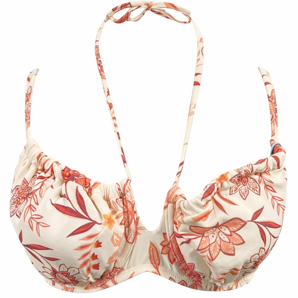 New Kona Sol Floral Underwire Bikini Top Cream Rust Coral Ivory Medium Tropical